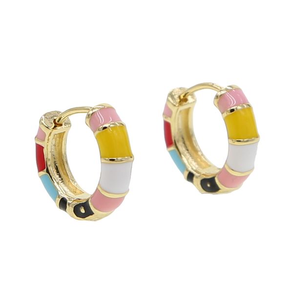 

new arrived summer cute rainbow baguette enamel minimal hoop earring women girls lovely gold filled wedding jewelry gifts party, Golden