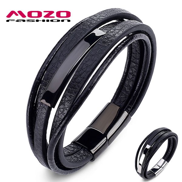 

fashion men charm simple classic bracelets multilayer leather bracelets stainless steel magnet buckle men's bracelet 032, Red;blue