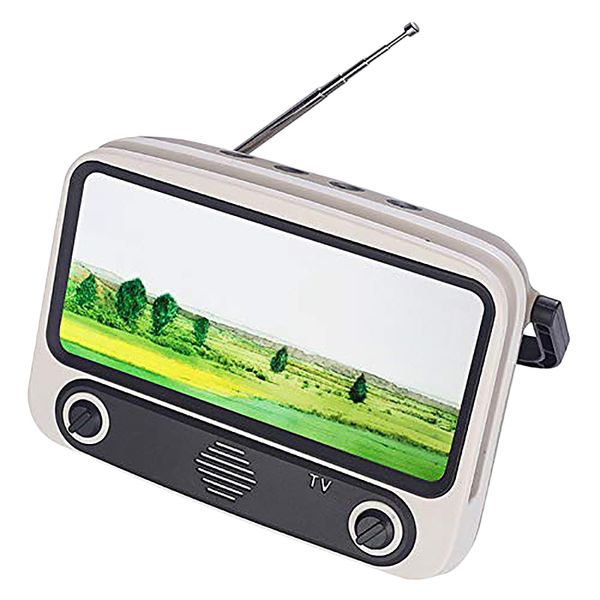 

portable speakers retro tv bluetooth speaker, shape phone stand radio, handheld stereo music player(gray)