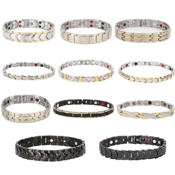 

11 type healing magnet bracelet bangle women men stainless steel health care magnetic germanium energy power male casual jewelry, Red;blue