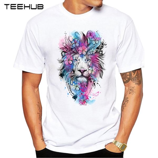 

teehub men's new fashion watercolor lion design short sleeve t-shirt cool printed hipster tee shirts