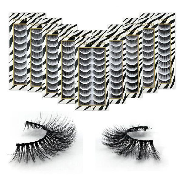 

10 pairs/set makeup natural 3d volume mink false eyelashes curl cross long thick mink lashes soft handmade eye extension lashes