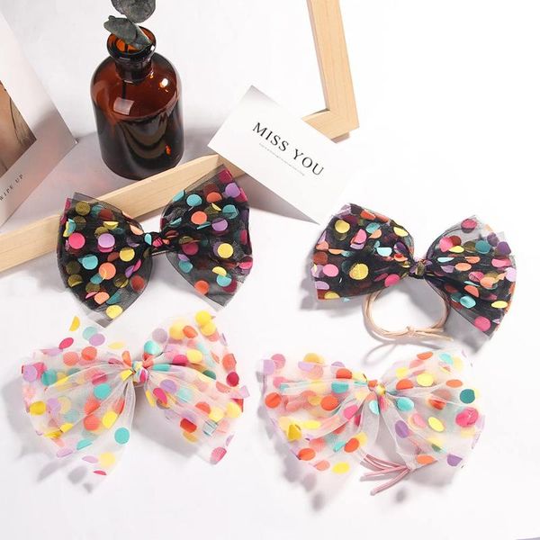 

красочные dot сетки для волос банты для девочек многослойные клипы детские волос красивые шпилька симпатичные ручной работы ручки аксессуары, Slivery;white