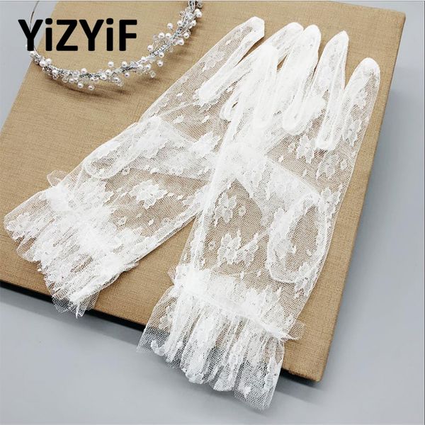 

1 pair floral lace gloves women gloves stretchy elegant short banquet dress accessories, Blue;gray