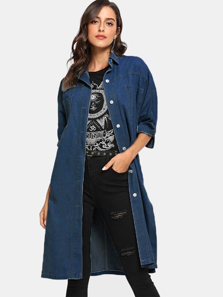 

women's trench coats fashion long casual outerwear buttom autunm denim coats windbreak, Tan;black