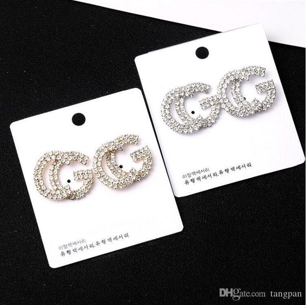 

2019 new listing S925 silver needle short letter with diamonds shiny earrings female popular net red earrings earrings jewelry