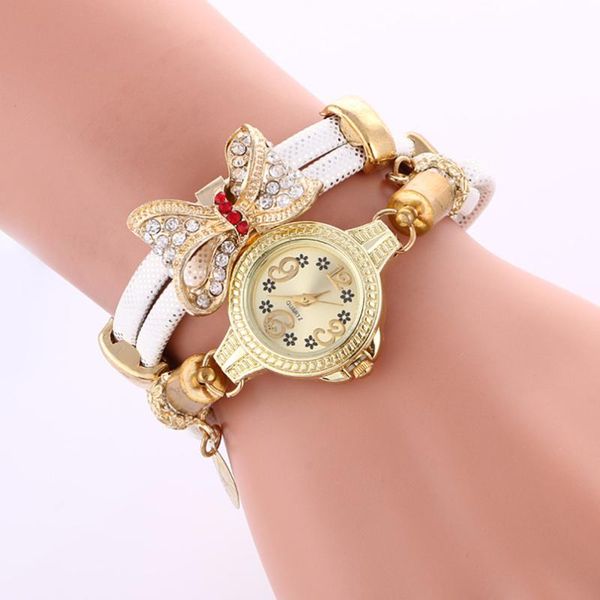

fashion wholesale new flower leaf pendant bracelet watch women gold angel girl fashion watch rhinestone quartz wristwatch, Slivery;brown