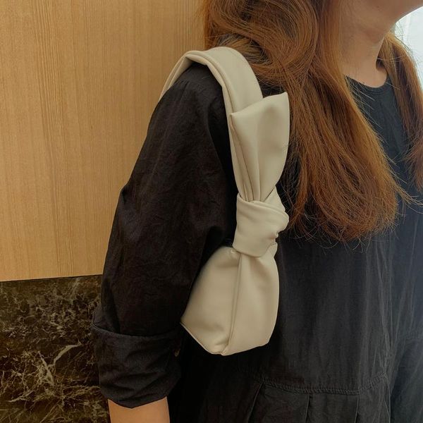 

fashion pleated crossbody bags for women 2020 new solid color bow-knot design shoulder handbags female pu leather armpit bags