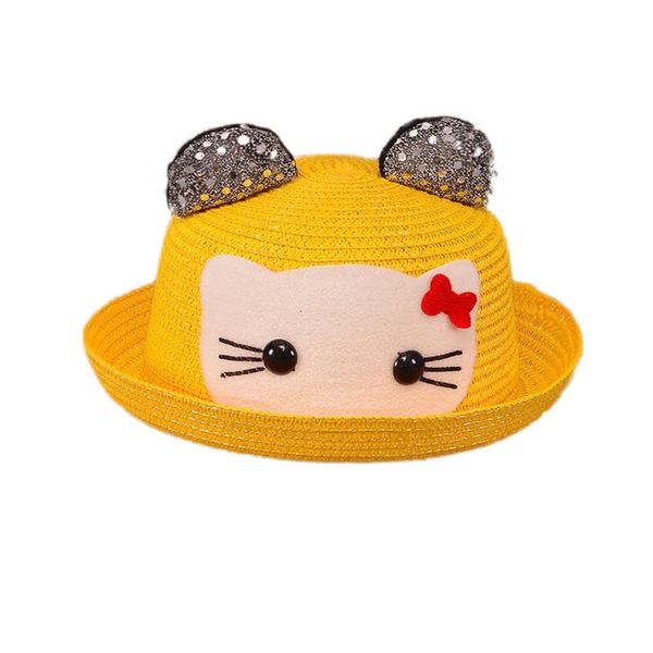 

bingyuanhaoxuan brand straw hats summer baby ear decoration lovely children girls and boys sun hat solid kids floppy panama 2kt0, Blue;gray