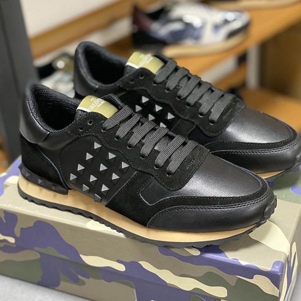 

rockstud calfskin sneaker sports mens shoes calzado deportivo para hombre new arrival sneakers vintage style kuitixm male shoes lunkal, Black