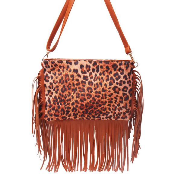 

wholesale leopard and fringe crossbody, women canvas purse with tassel trim serape accessory shoulder strap purse dom1091208