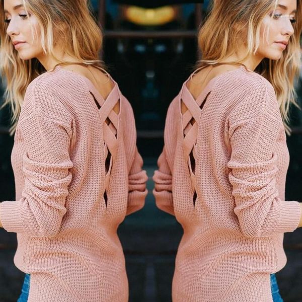 

spring backless womens sweater size pink crossing autumn womens sweaters long sleeve v neck loose casual designer, White;black