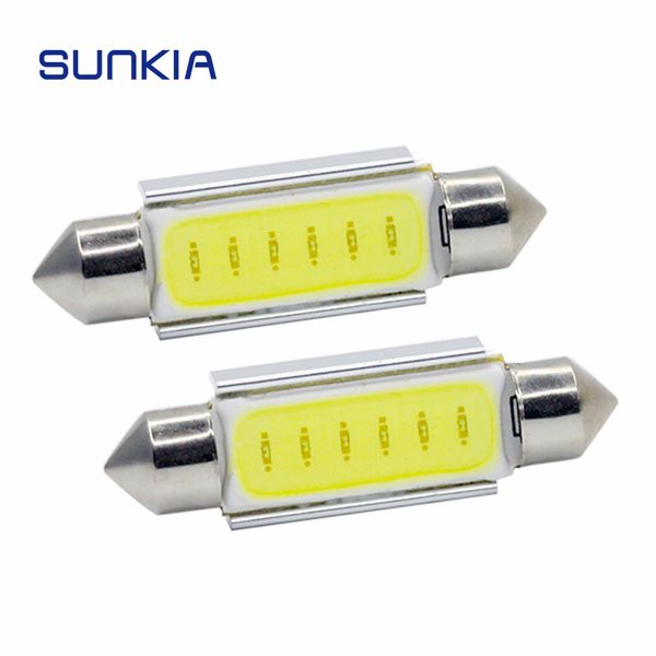 

2pcs/pair sunkia 31mm/36mm/39mm/42mm cob led festoon canbus 12v car led cargo lamp auto license interior light white high power