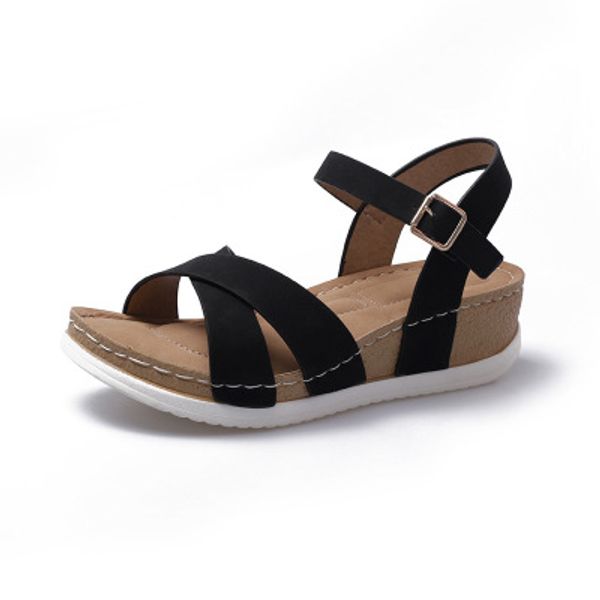 

2020 summer new casual all-match fashion slope with large size women's sandals, Black