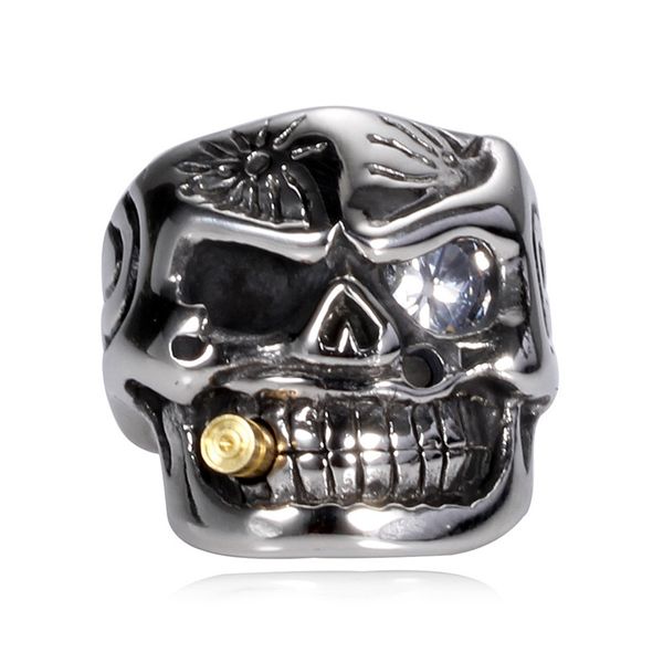 

zorcvens punk jewellery 316l stainless steel men ring vintage viking skeleton finger band rings with crystal eye men's jewelry, Golden;silver