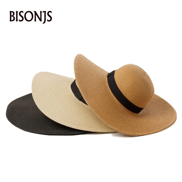 

bisonjs european and american style women's sun hats big brim casual outdoors beach tourist straw for female, Blue;gray