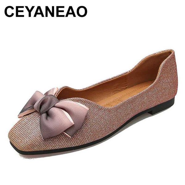 

ceyaneao single shoes female 2020 autumn bow sequin cloth one pedal shallow mouth square flat shoes, Black