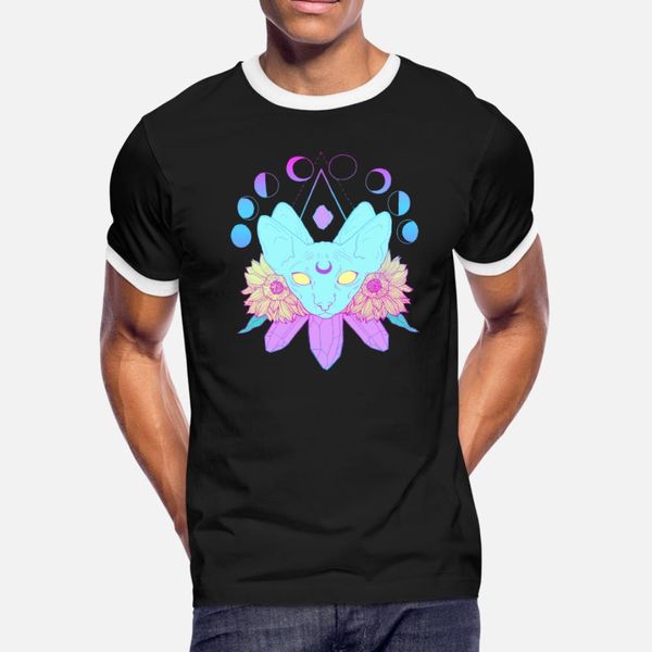

gothic crescent moon sphynx cat hipster t shirt men knitted short sleeve round neck cool cute new fashion spring autumn shirt