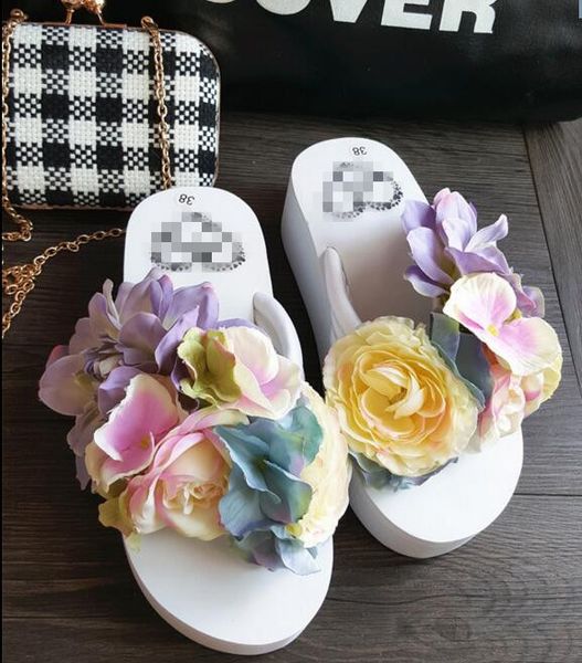 

new purple flowers handmade pearl beach beautiful flowers cake flip flops sandals diy flip flops, Black