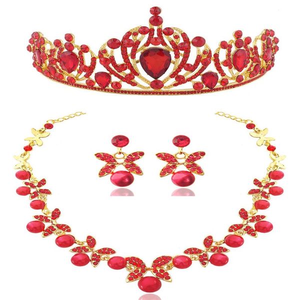 

red bride crown hair triple wedding garment jewelry for women, Golden;silver