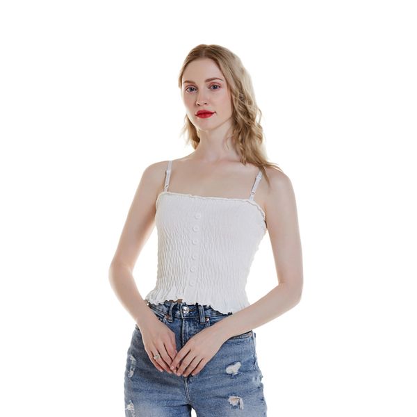 

women's vests 2021 women knitted camis button basic square collar camisole knit crop summer, Black;white