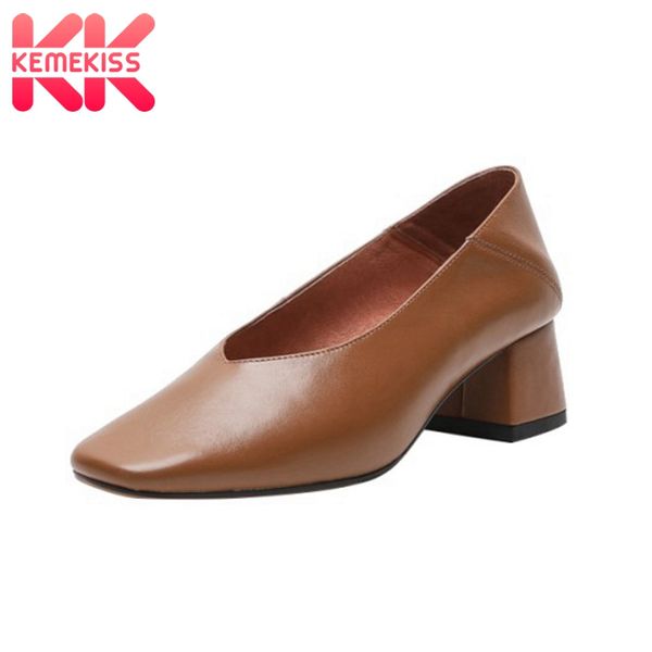 

kemekiss women pumps genuine leather thick heel women high heel shoes fashion elegant office ladies shoes woman size 34-39, Black