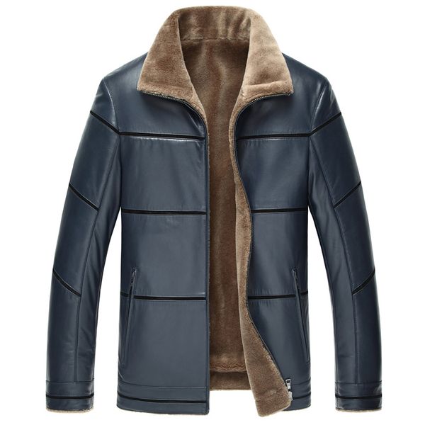 

2020 leather jacket men warm thick plus velvet lining sheepskin faux leather jacket loose chaquetas de couro plus size 8xl hj512, Black