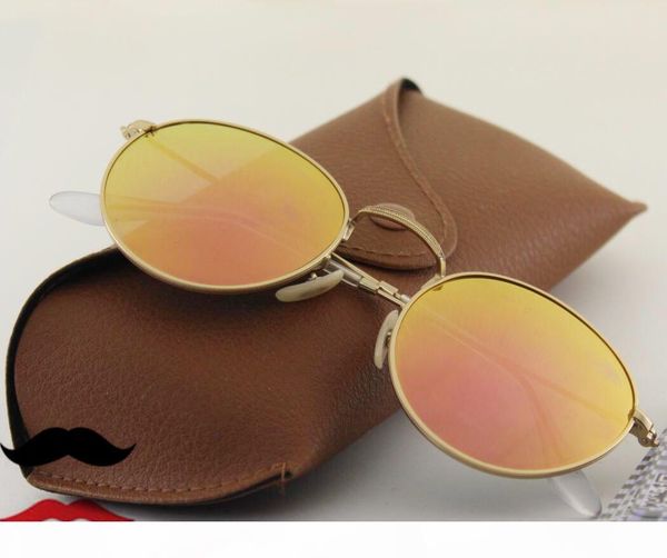 

popular women round metal colorful coating flash mirror lens,9 color leisure 50mm reflection orange pink shopping holiday sunglasses, White;black