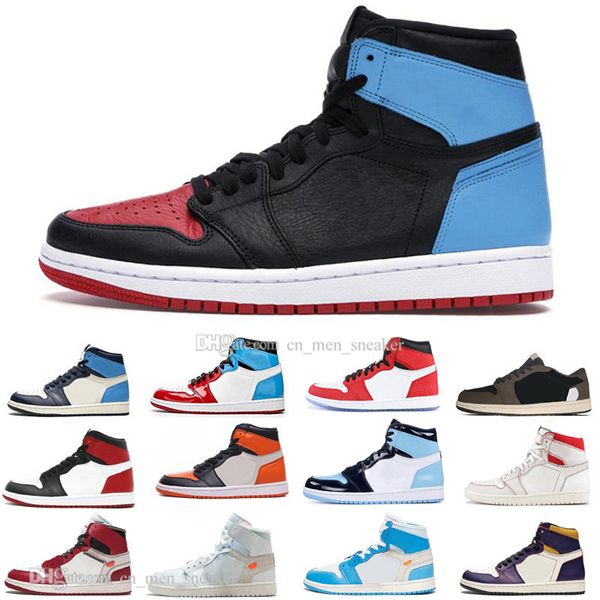 

1 1s bloodline obsidian men basketball shoes unc to chicago fearless royal blue black toe mens womens designer trainer sports sneakers, White;red
