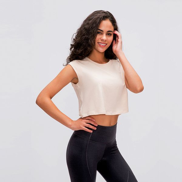 

2020 lu yoga indoor sport solid color short-sleeved t-shirt women's navel outdoor casual quick-drying breathable gym yoga clothing, White;red