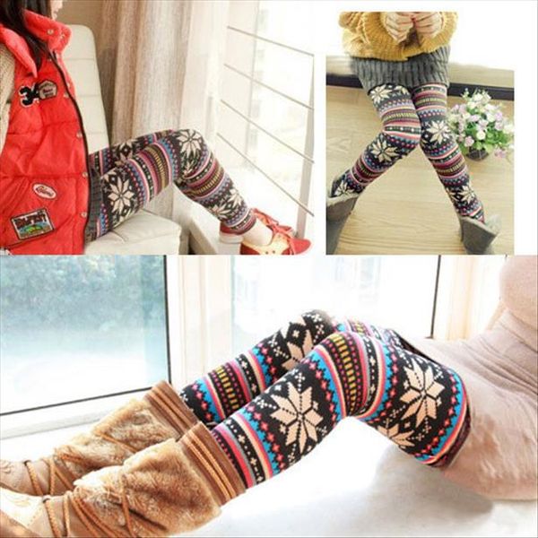 

winter leggins women fleece lined ugly christmas leggings tribal snowflake pattern thicken winter legging women pants, Black