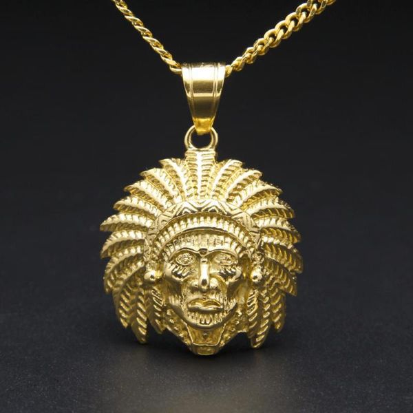 

fashion chief head charm pendant & necklaces hip hop gold color long chains for men mask gifts jewelry native, Silver