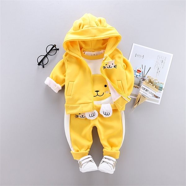 Yellow Cat Boys Set di abbigliamento Autunno Tenere al caldo Vestiti casual per neonati Cappotto con cerniera + Pantaloni + Gilet Abiti per bambini Abbigliamento per bambini