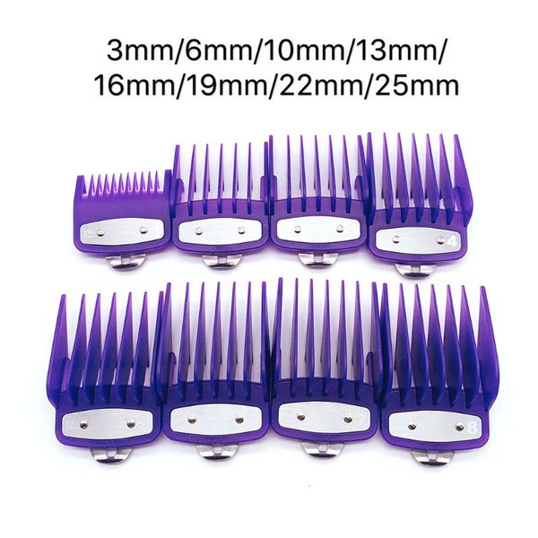 

8pcs/set barber shop styling guide comb set hair trimmer attachment hairdresser clipper purple limit comb with metal clip