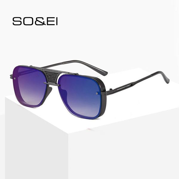 

so&ei vintage square hollow out metal frame women sunglasses brand designer double bridges male eyewear men trending sun glasses, White;black