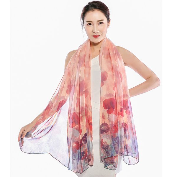 

new spray painting chiffon long female hangzhou silk scarf, Blue;gray