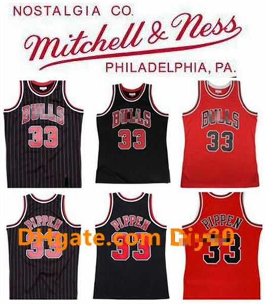 

mens throwback chicago bulls jersey 33 scottie pippen reteo red black white mitchell & ness hardwoods vintage basketball jersey, Black;red