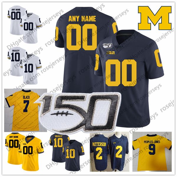 

custom michigan wolverines football 1 nico collins 2 shea patterson 8 ronnie bell 24 zach charbonnett 25 hassan haskins men youth kid jersey, Black