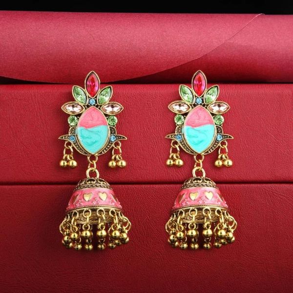 

dangle & chandelier egypt vintage alloy jhumka bells crystal tassel statement earrings for women turkish tribal gypsy jewelry party, Silver