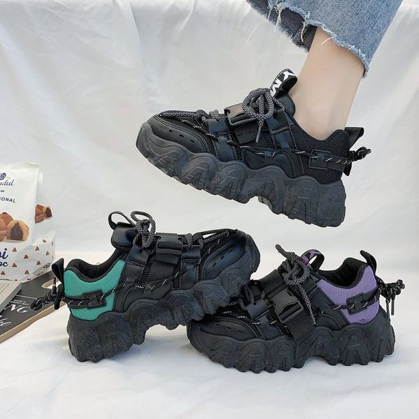 

internet celebrity korean style daddy shoes 2020 autumn fashion new fairy style casual muffin thick bottom sneakers for women, Black