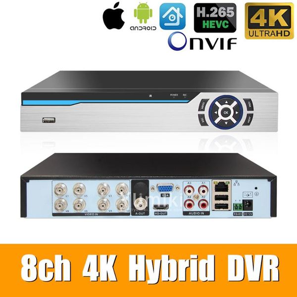

h.265+/h.264 8ch ahd dvr 4k cctv 8ch 4k/5mp hybrid security dvr recorder camera onvif coxial control p2p xvi/ahd/tvi/cvi/cvbs/ip, Black;white