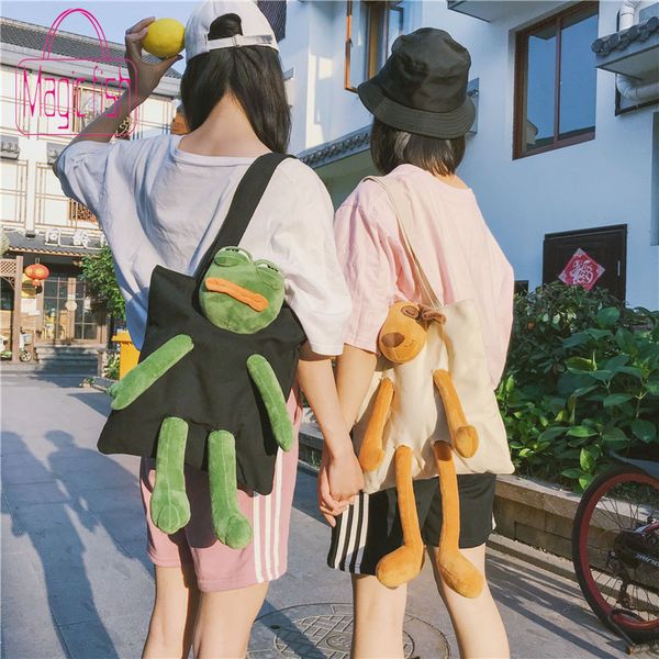 

magic fish new cartoon cute plush doll canvas bag shoulder bag trend fashion large capacity handbag wild funny personality