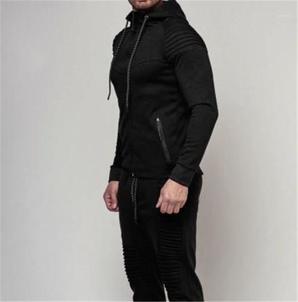 

sportswear sports fitness long sleeve hooded loose mens sweatshirts with zipper solid color hooded stripe cardigan mens, Black