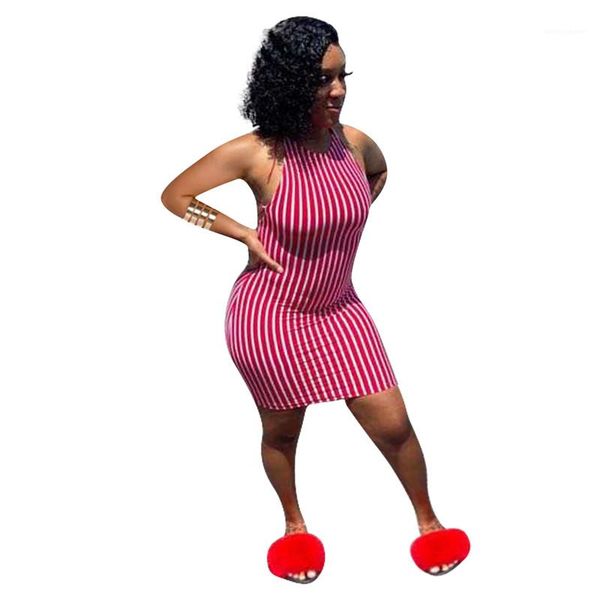 

fashion striped pattern bodycon dresses halter sleeveless natural color dress women clothes summer ladies dresses, Black;gray