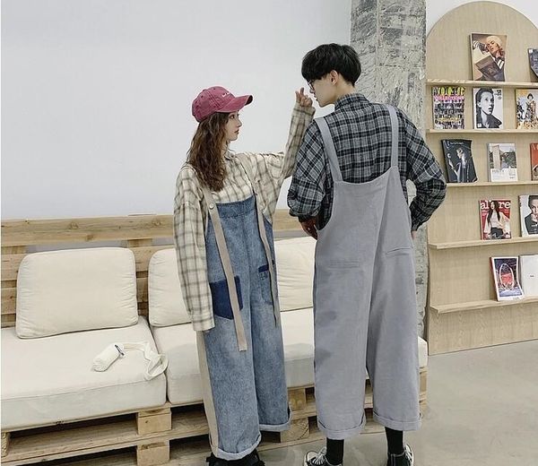 

2020 casual splice jeans jumpsuit overalls dungarees loose denim men's, Blue