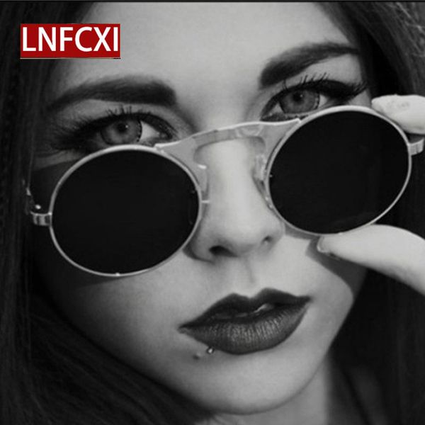 

lnfcxi retro metal female steampunk folding steampunk sunglasses women spring temples round clear red punk glasses, White;black