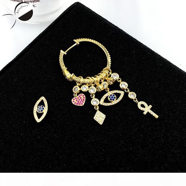 

new fashion blue eye zircon alloy stud women earrings high-grade rhinestone eye of devil asymmetric earrings heart &lucky, Silver