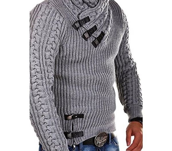 

2019 winter men's long sleeve clothes sweaters slanted buckle man fashion clothing knitting hooded sweater, White;black