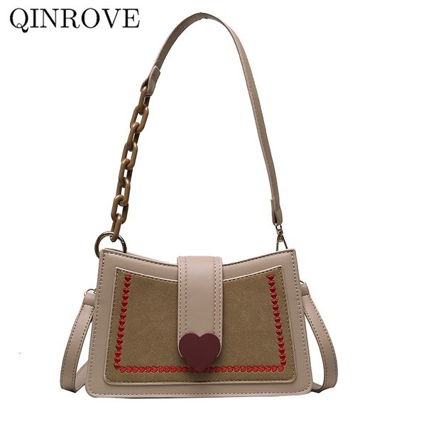 

qinrove handbags for women pu small baguette armpit bag vintage hand bags designer females chains shoulder-bag flap bag square