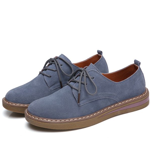 

2020 new women oxford shoes women casual flats shoes female cow suede leather moccasins lace up loafers blue khaki black